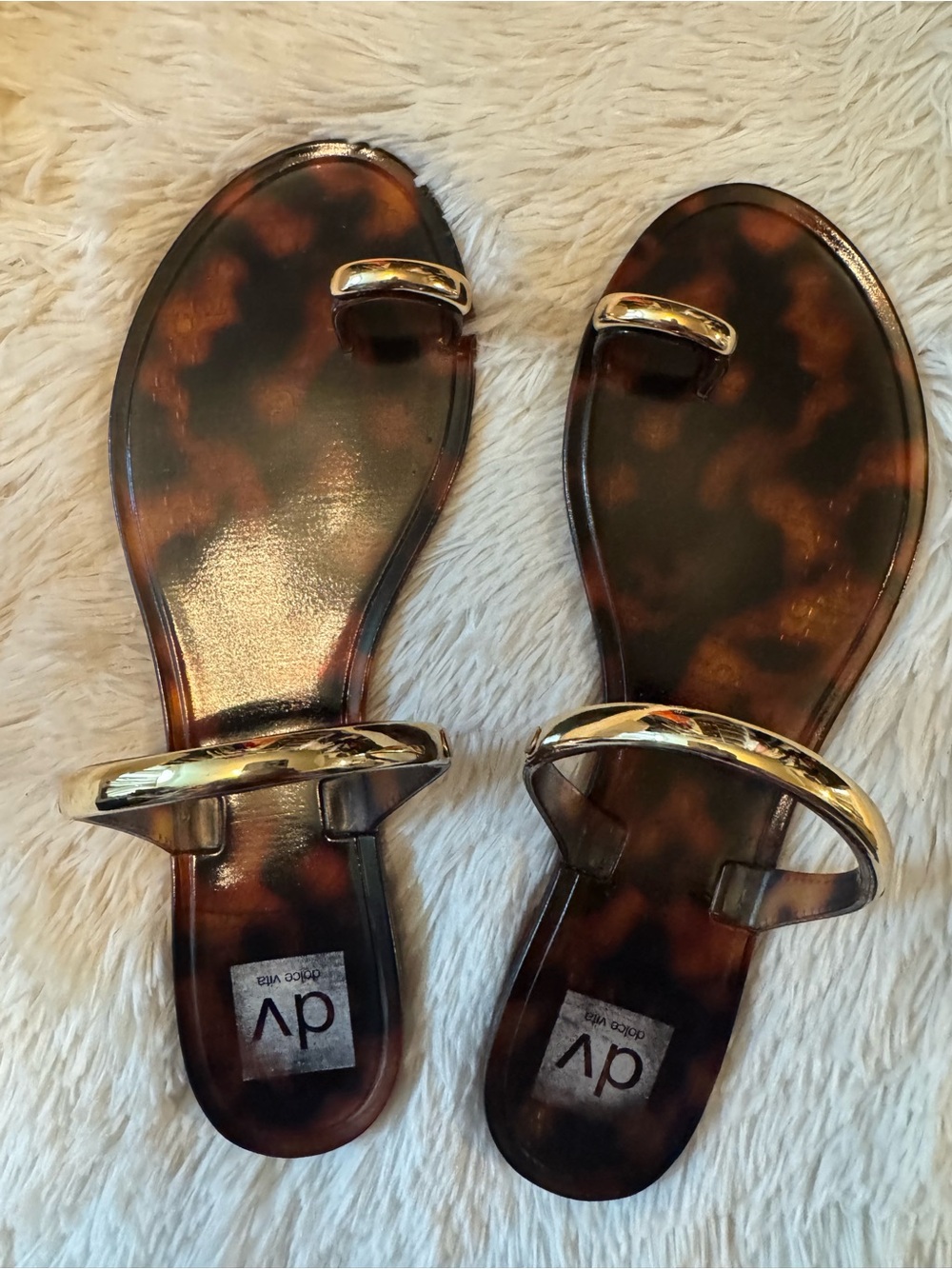 DV by Dolce Vita Tortoiseshell Slide Sandals with Gold Accents